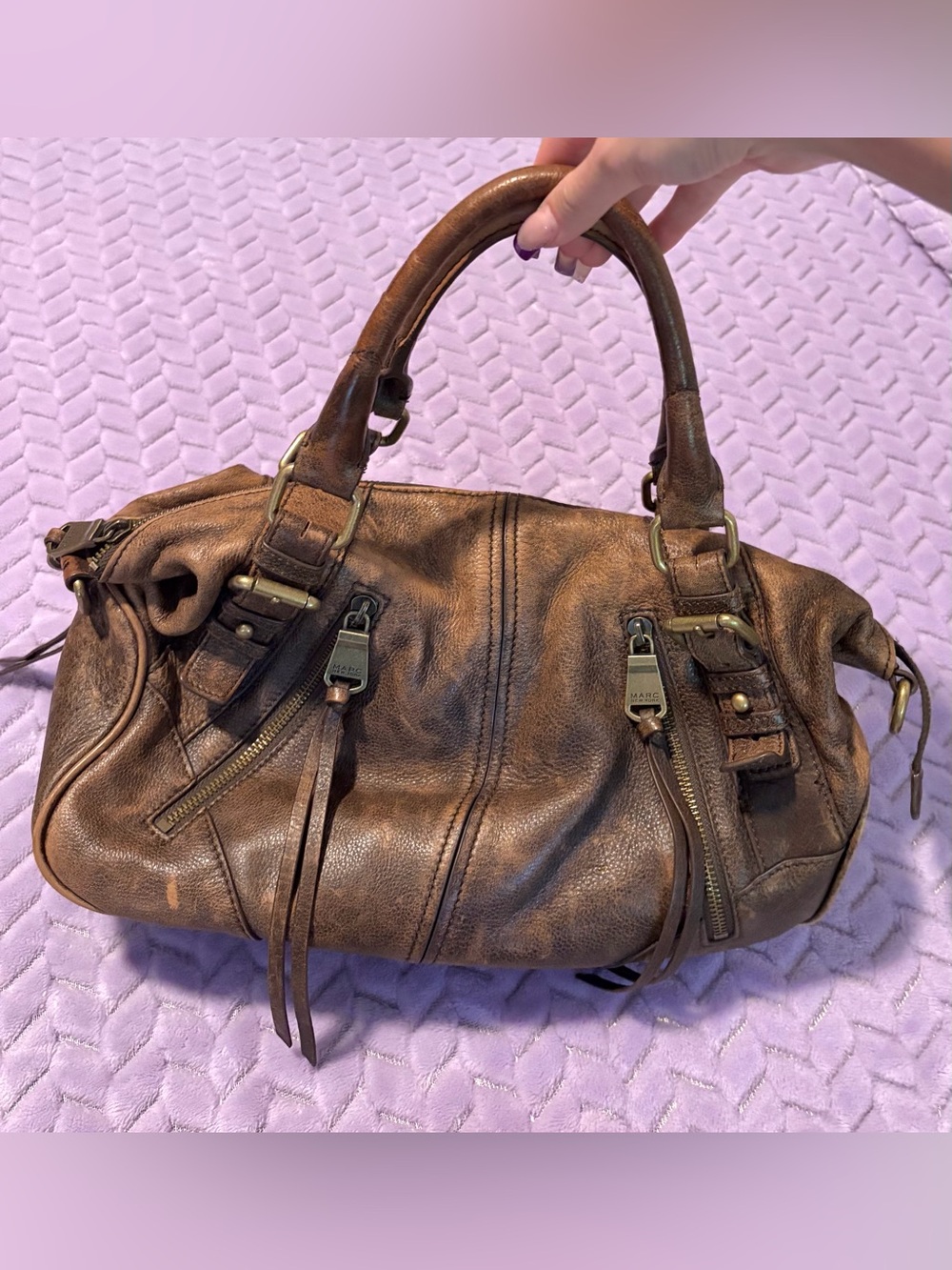 Marc New York by Andrew Marc Distressed Brown Leather Satchel Bag